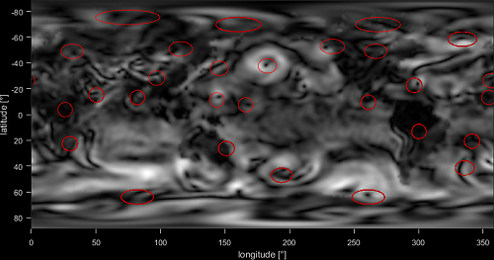 Vortex detection in the NOAA global wind image.