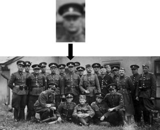 A blurred portrait (top) is to be matched against a sharp group photograph. This is a typical scenario where blur invariants yield good recognition results and perform much faster than image restoration followed by cross-correlation matching.
